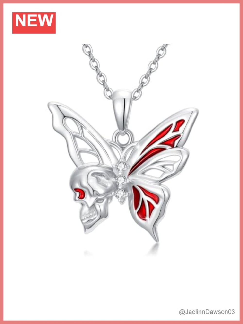 925 Sterling Silver Gothic Skull Butterfly Pendant Necklace Adjustable Chain